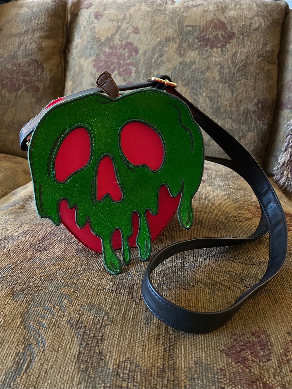 Loungefly Poison Apple Skull Crossbody Bag with Green Dripping Overlay
